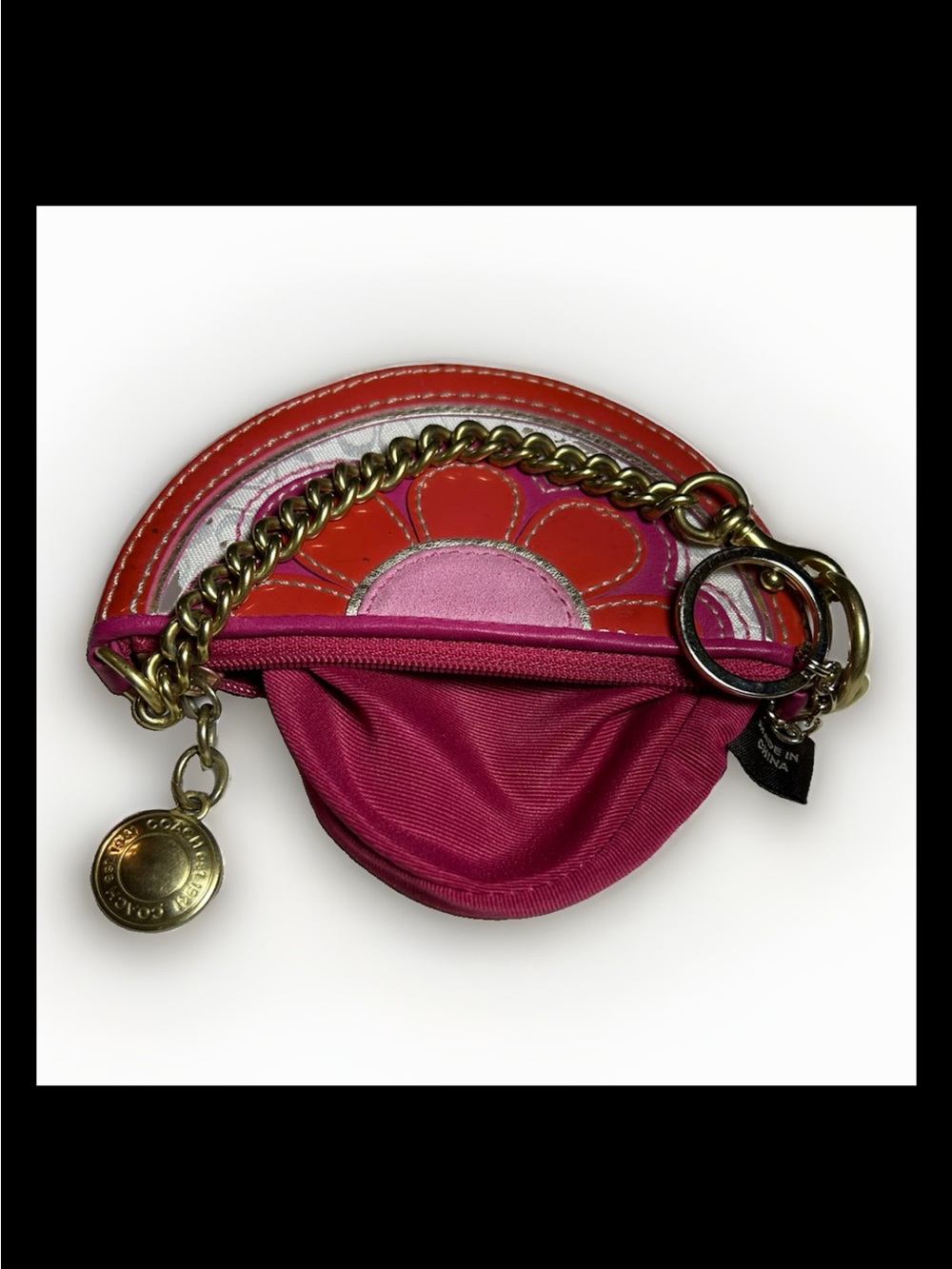 Coach Spring Daisy Flower Coin Purse Pink/Red Patent Leather, 2007 Style: #40483 - Picture 5 of 6